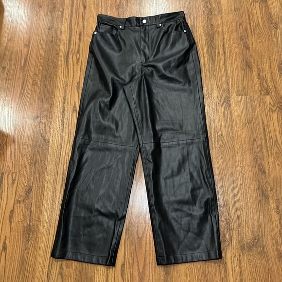 Blank NYC Pants Women 29 Faux Leather Black The Baxter Ribcage Straight Leg Crop - Picture 1 of 11